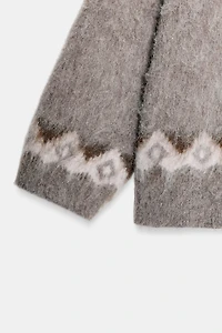 BRUSHED EFFECT JACQUARD CARDIGAN