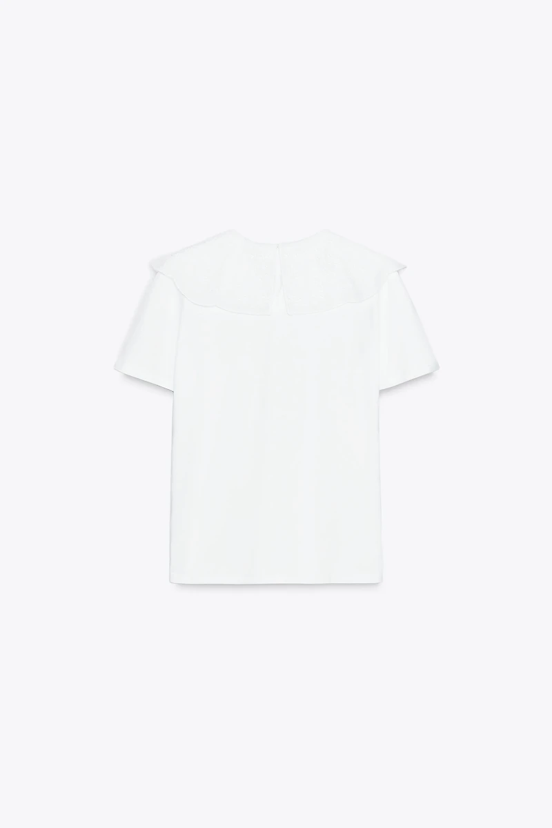 EMBROIDERED PETER PAN COLLAR T-SHIRT