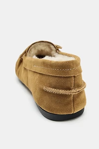 MOCASSINS EN CUIR DAIM EFFET PEAU DE MOUTON