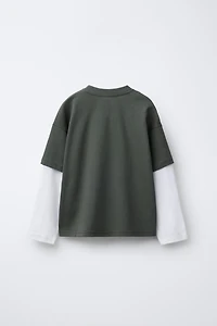 DOUBLE SLEEVE TEXT T-SHIRT