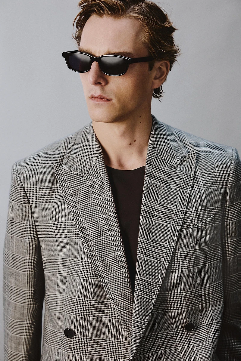 PLAID WOOL - LINEN DOUBLE BREASTED BLAZER AARON LEVINE X ZARA
