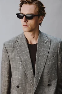 PLAID WOOL - LINEN DOUBLE BREASTED BLAZER AARON LEVINE X ZARA