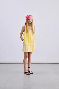 CONTRAST TOPSTITCH STRIPED DRESS