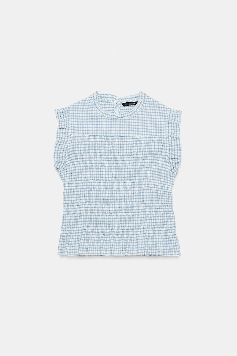 SMOCKED GINGHAM TOP