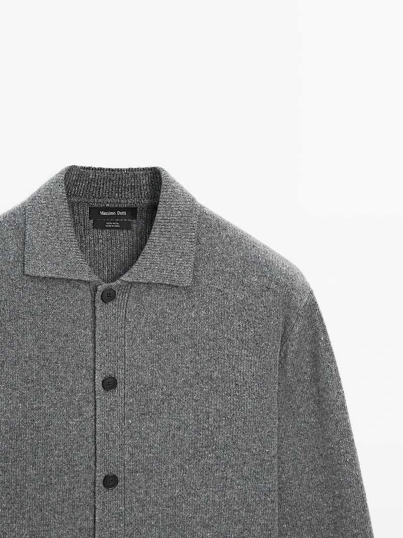 100% wool knit cardigan with polo collar