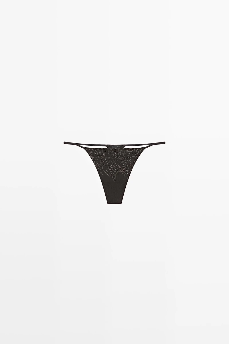 Thong with embroidered detail