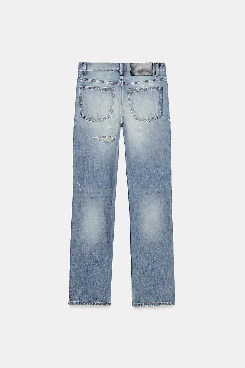 TRF MID-RISE RIPPED STRAIGHT JEANS