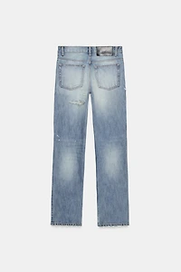 TRF MID-RISE RIPPED STRAIGHT JEANS