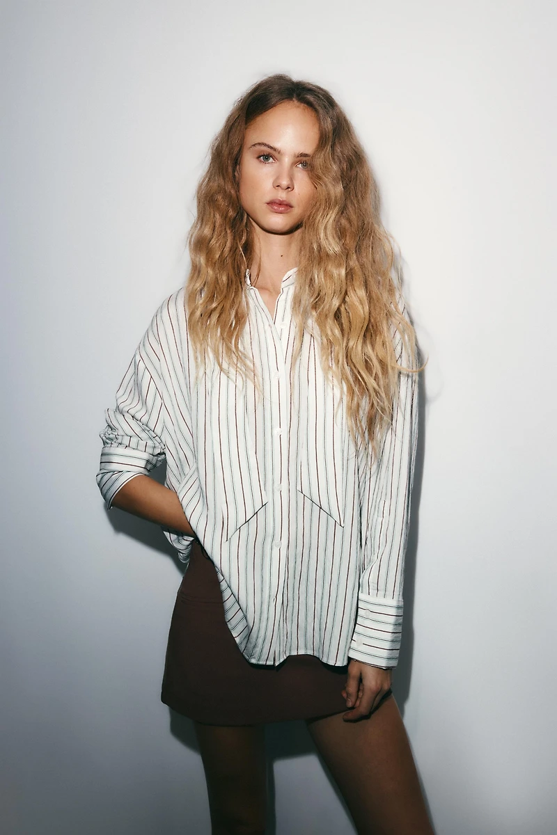 FLOWY STRIPED SCARF SHIRT