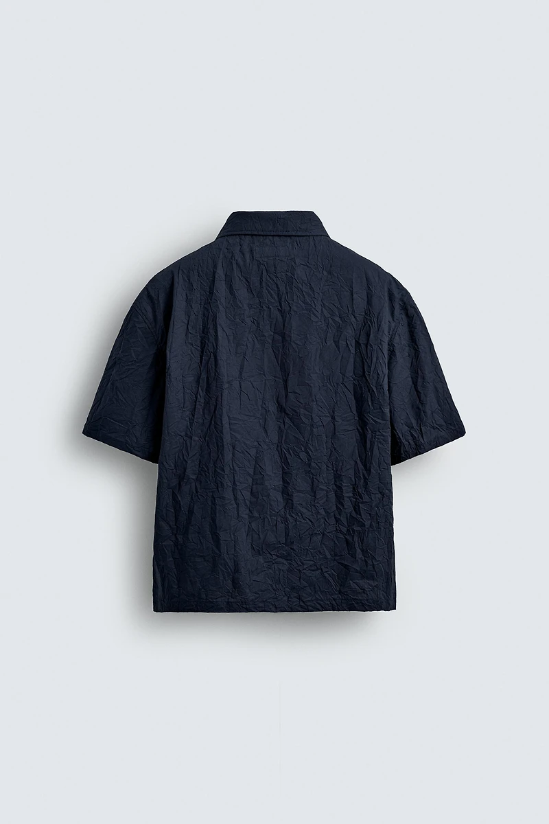 WRINKLED EFFECT ZIP-UP SHIRT