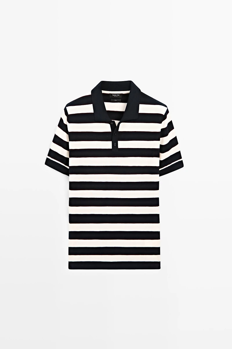 100% cotton striped knit polo shirt