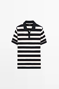 100% cotton striped knit polo shirt