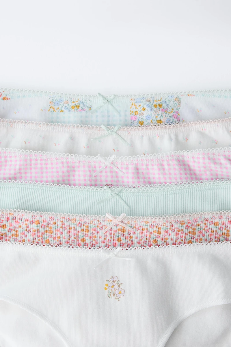 6-14 YEARS/ SIX-PACK OF PATCHWORK AND RIBBED FLORAL UNDERWEAR