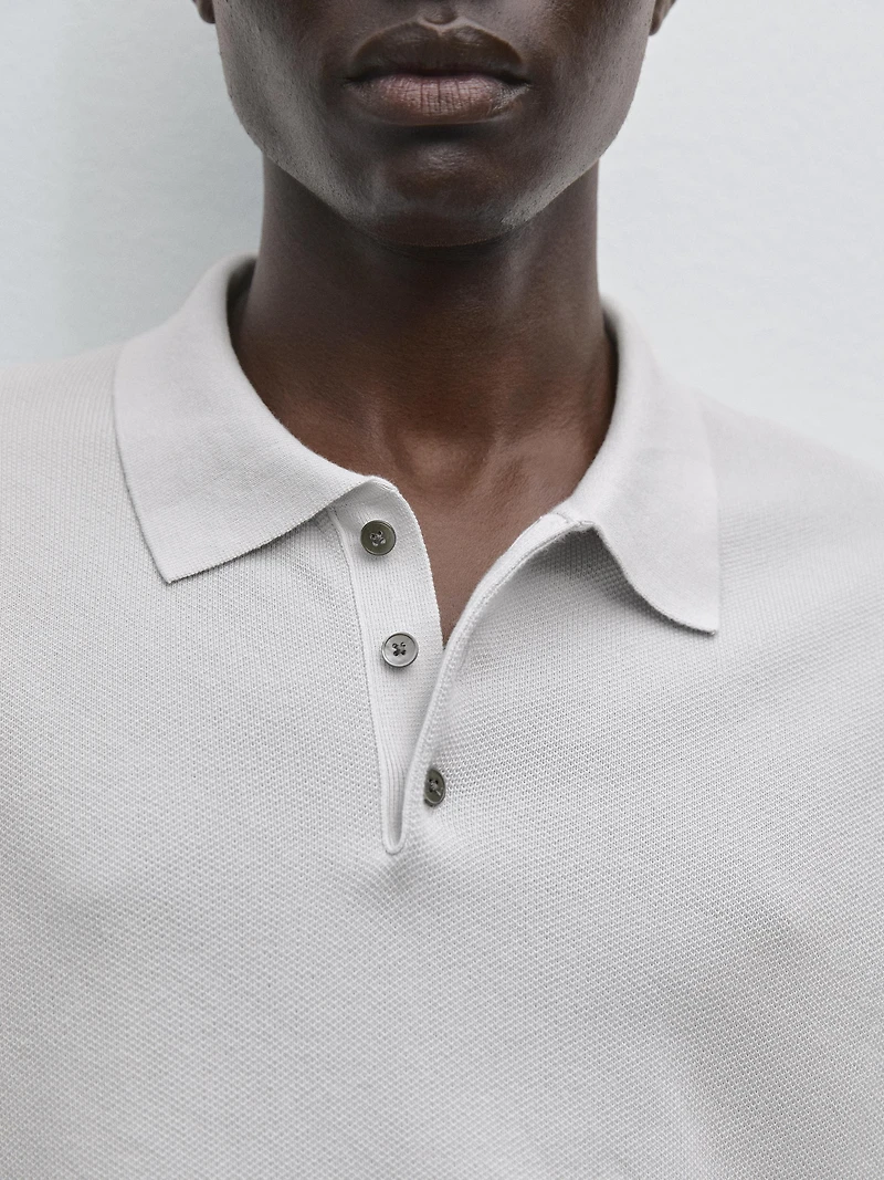100% cotton textured knit polo shirt