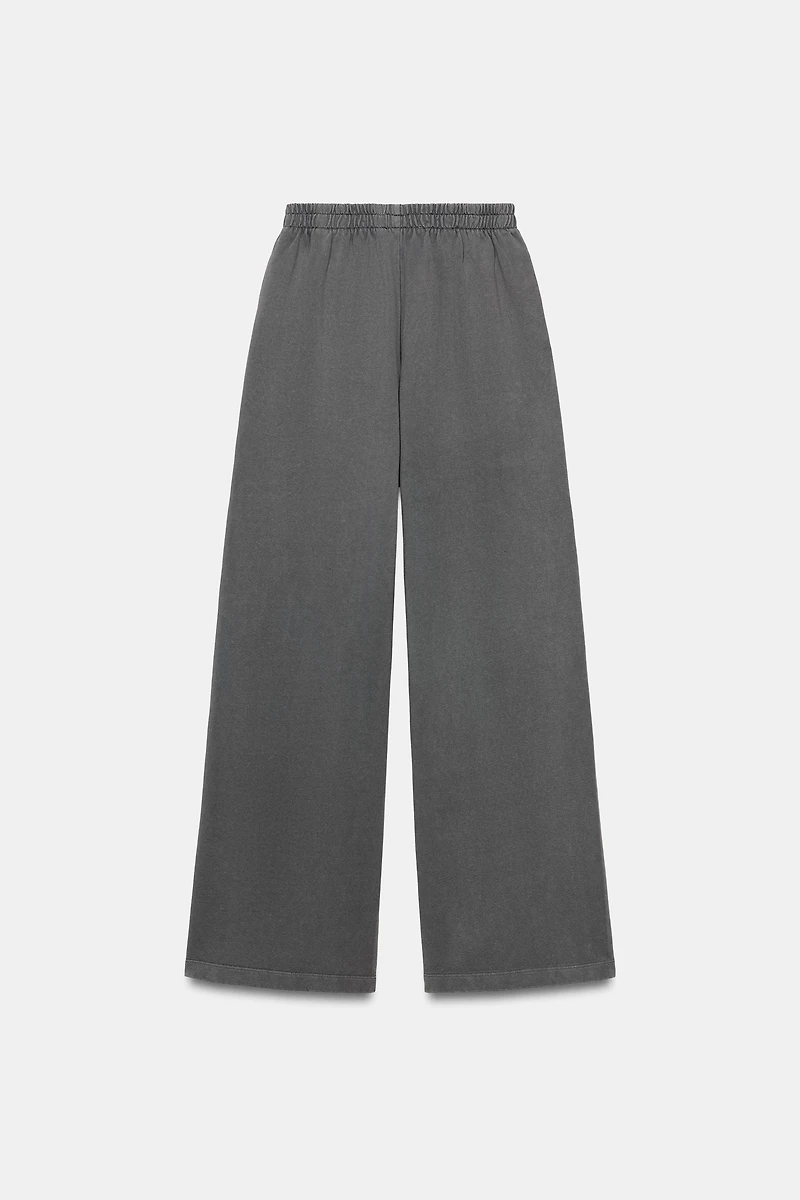 WASHED EFFECT WIDE LEG PANTS