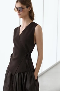 Crossover knit vest with tie detail