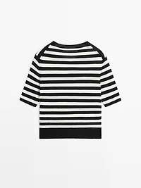 Striped short sleeve knit cardigan