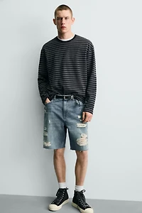 RIPPED RELAXED FIT DENIM SHORTS