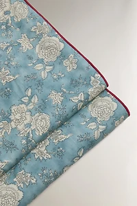 FLORAL PRINT SATEEN FLAT SHEET WITH PIPING