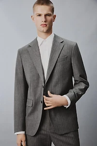 WOOL BLEND PINSTRIPE SUIT BLAZER