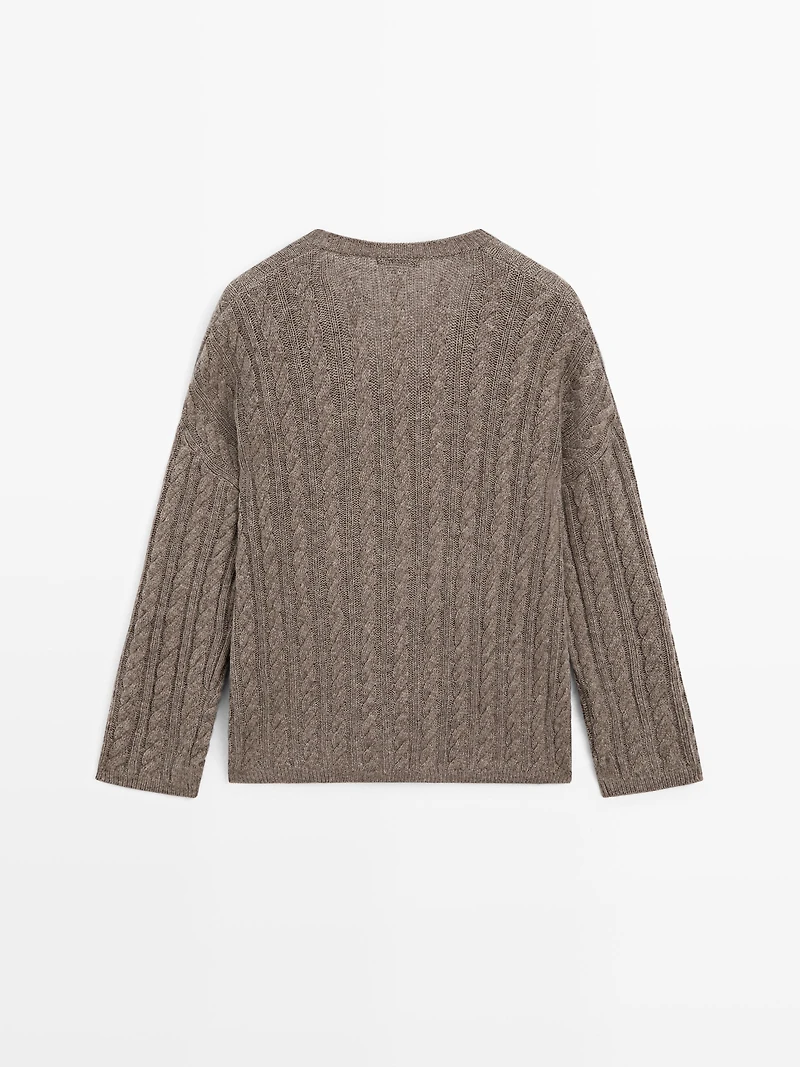 Cable-knit V-neck sweater