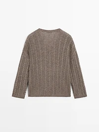 Cable-knit V-neck sweater