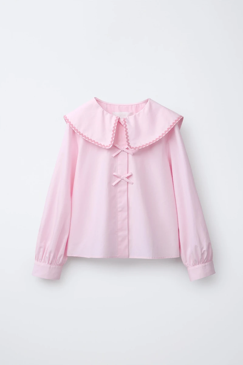PICOT TRIM PETER PAN COLLAR SHIRT