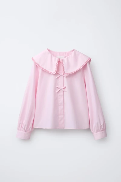 PICOT TRIM PETER PAN COLLAR SHIRT