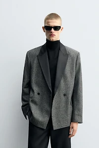 DOUBLE BREASTED CONTRASTING TEXTURED BLAZER