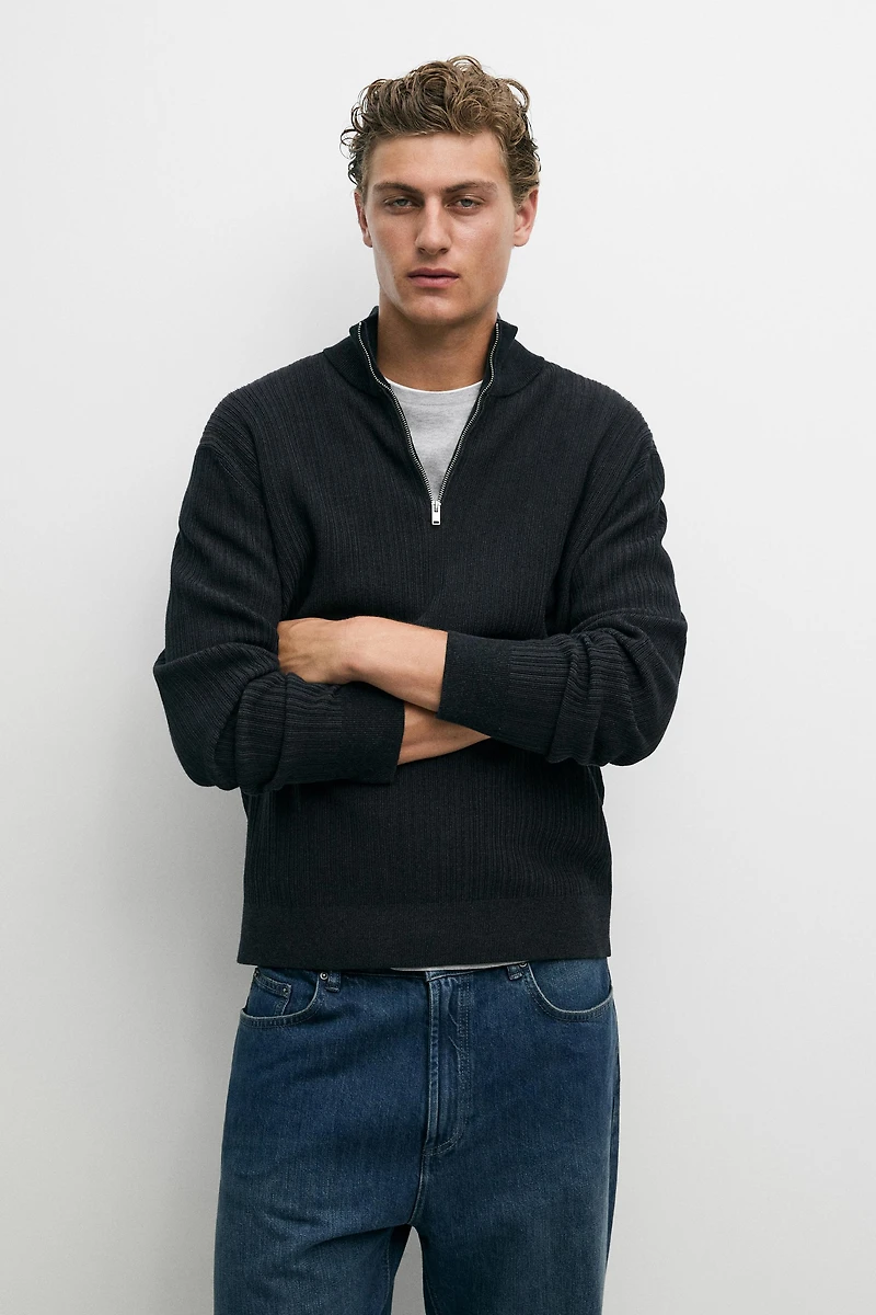 Pull en maille à col camionneur zipp