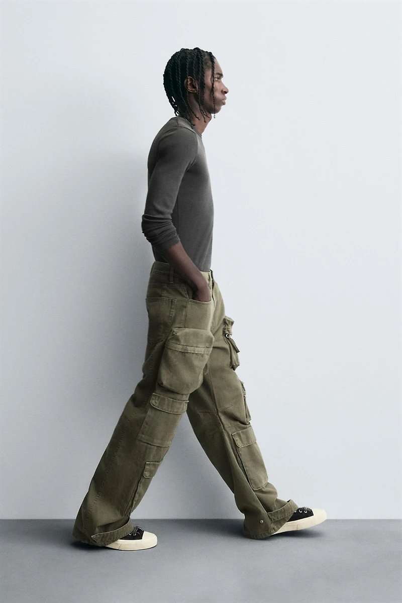 DENIM CARGO PANTS WITH POCKETS