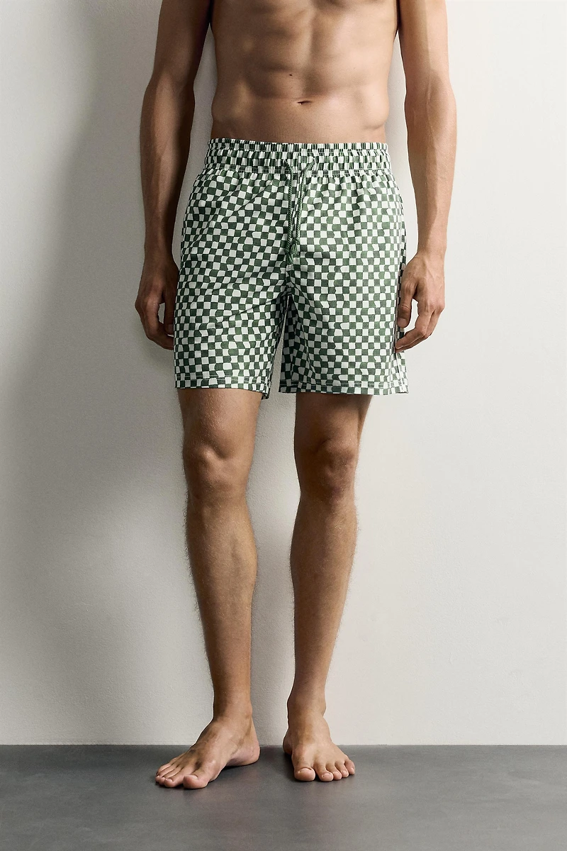 CHECKED LONG SWIM SHORTS