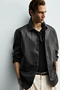 FAUX LEATHER RELAXED FIT OVERSHIRT