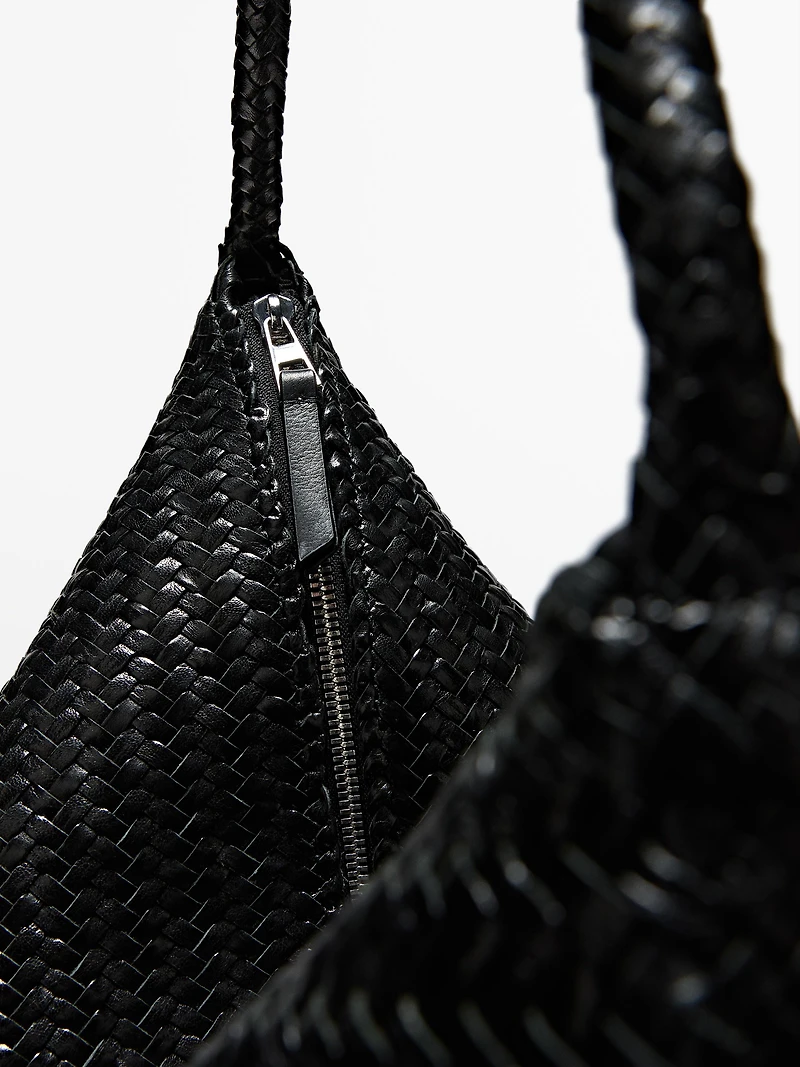 Large woven nappa leather satchel bag