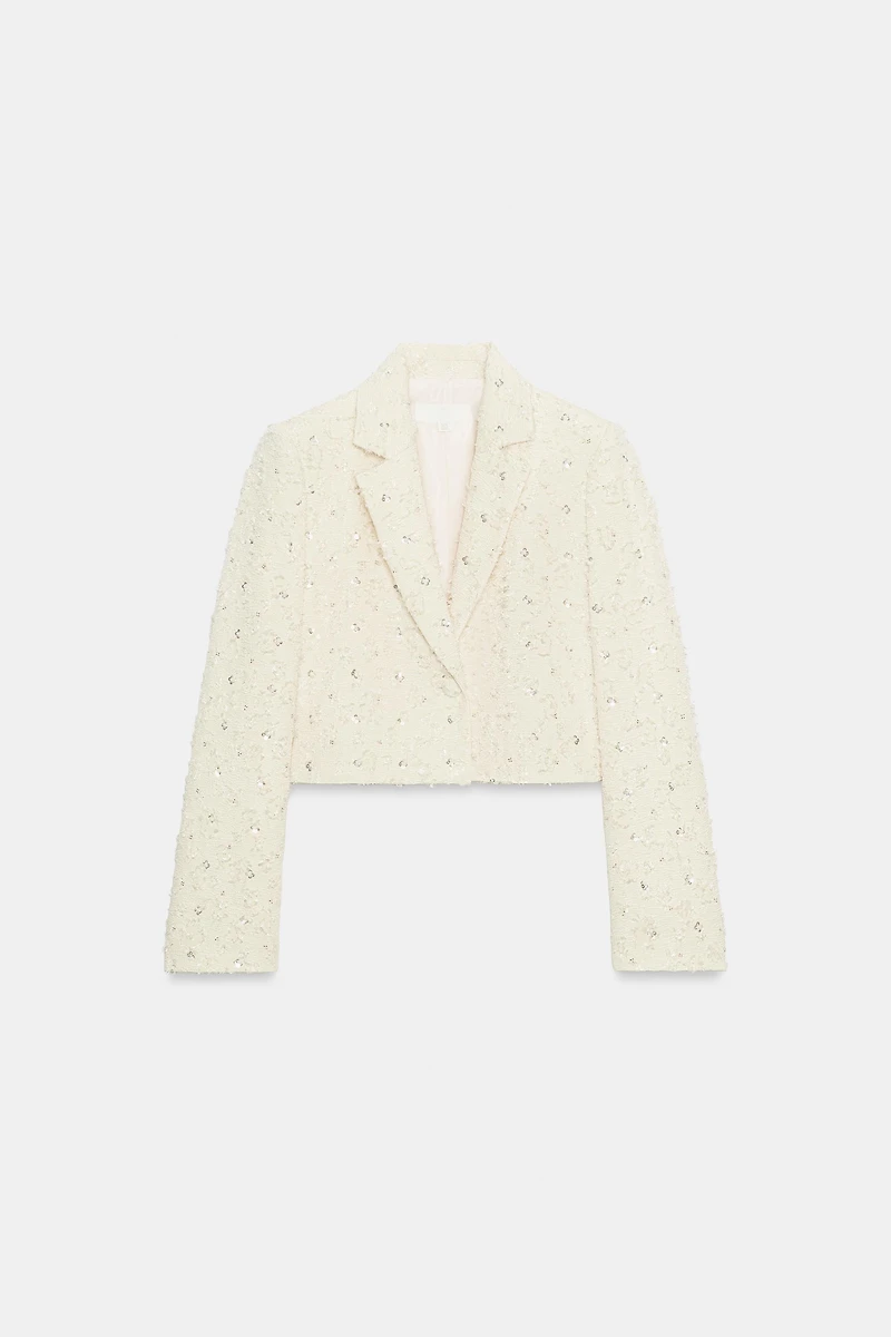 EMBELLISHED FRINGED CROPPED BLAZER