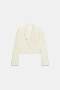 EMBELLISHED FRINGED CROPPED BLAZER