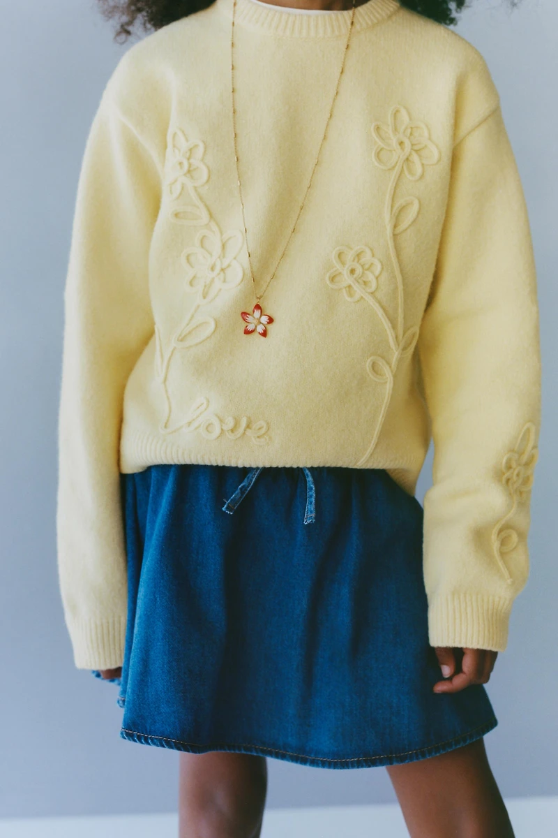 CORDED FLORAL KNIT SWEATER