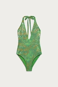 MARISA BERENSON X ZARA SEQUIN HALTER SWIMSUIT