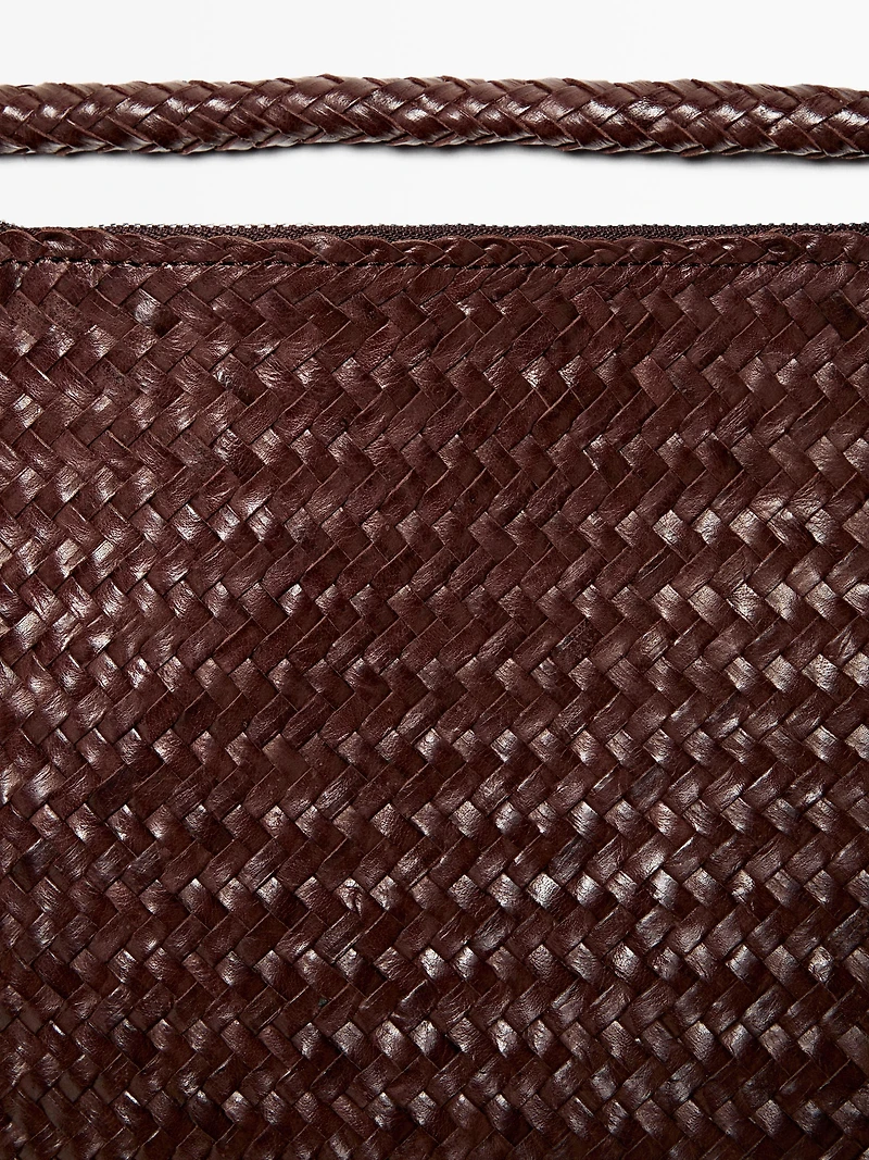 Grand sac satchel tressé en cuir nappa