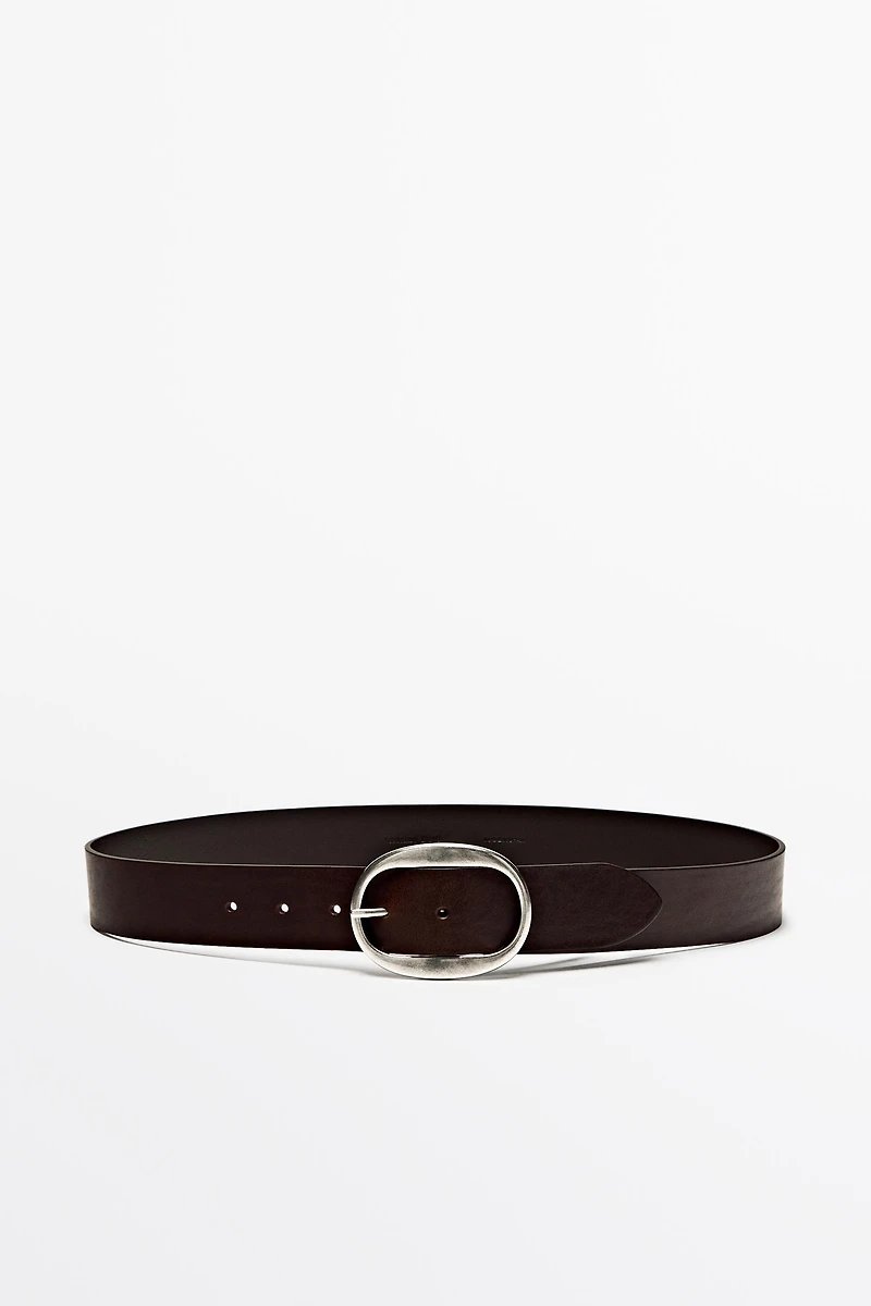 Nappa leather belt with oval buckle