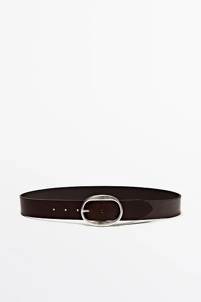 Nappa leather belt with oval buckle