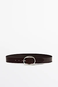 Nappa leather belt with oval buckle