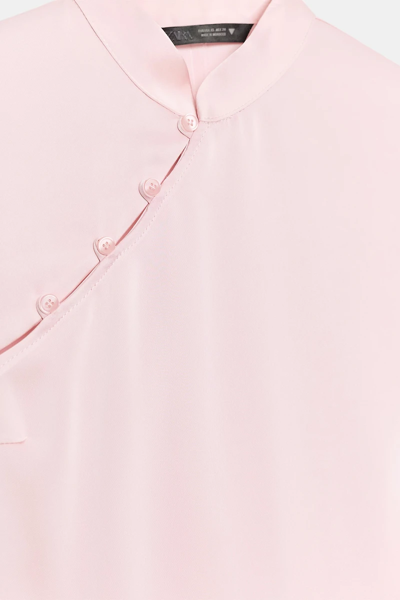 SATIN EFFECT TOP WITH SIDE BUTTONS