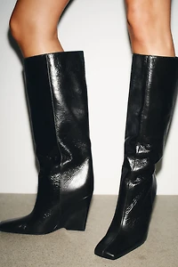 FAUX WEDGE HEEL BOOTS