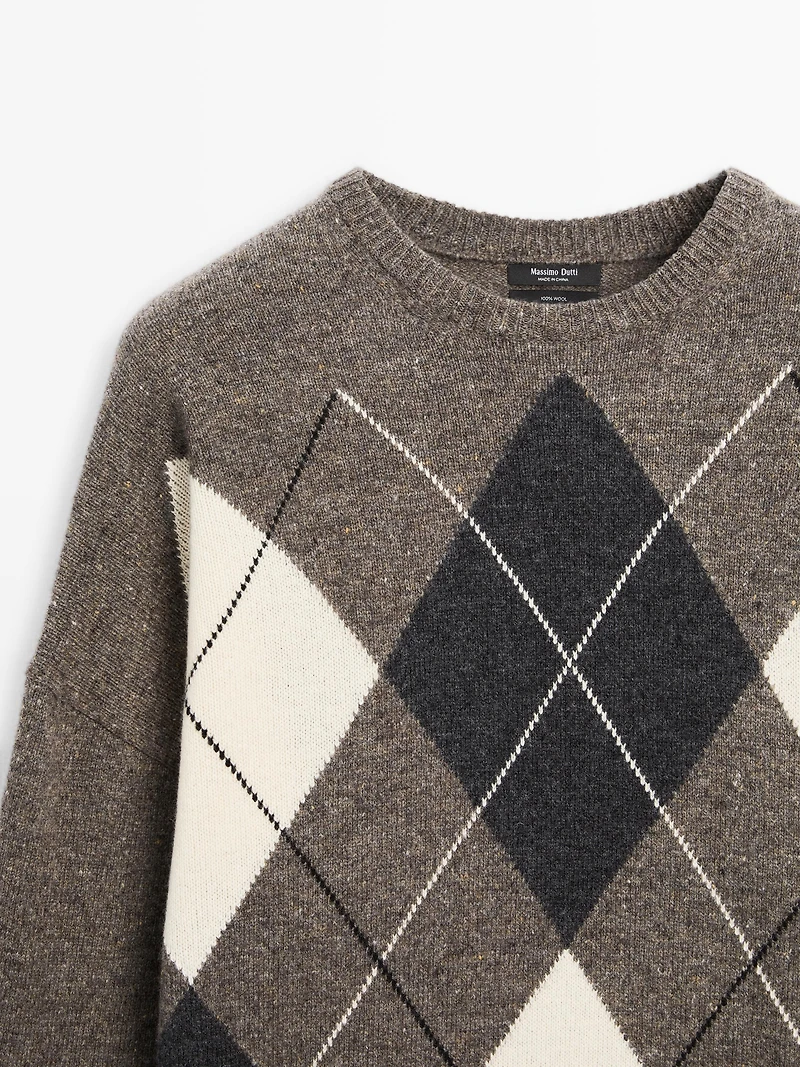 Pull à losanges en maille 100 % laine