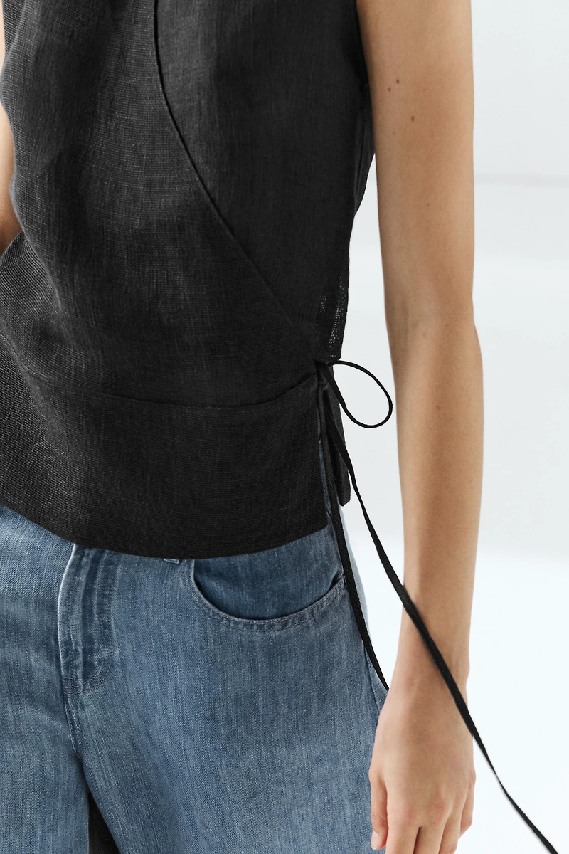 100% linen crossover halter top