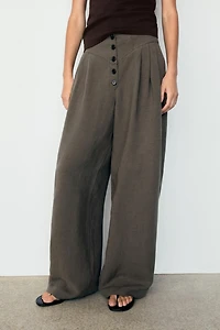 Linen blend pleated trousers