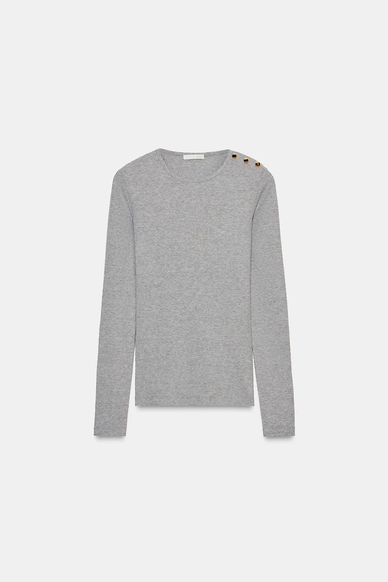 RIBBED BUTTON T-SHIRT