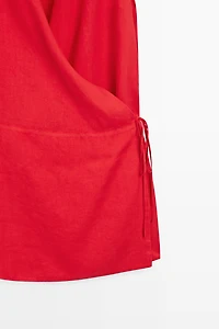 100% linen surplice mini dress
