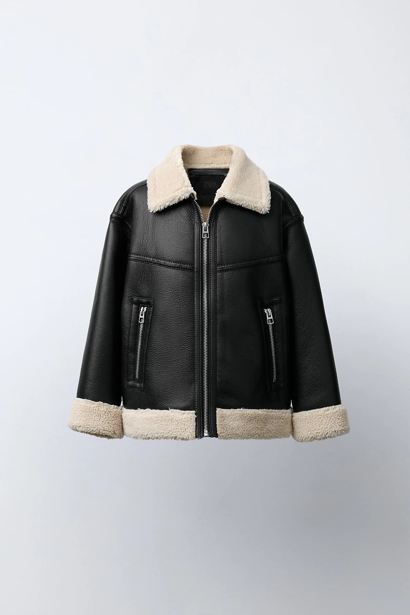 DOUBLE FACED FAUX LEATHER SHEARLING JACKET